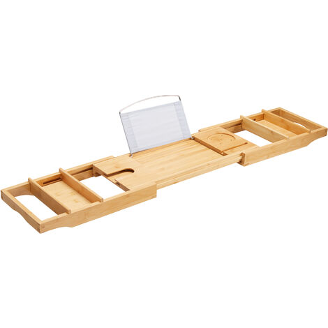 Tablette de bain avec porte-livre + espace pour bougie et verre de vin - Pont de bain extensible - largeur de 75 à 109 cm