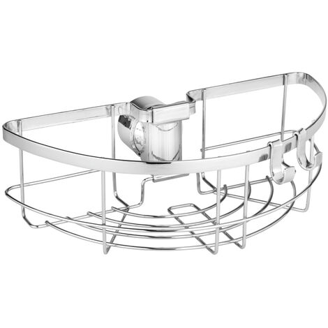 Tablette de douche Floresta WENKO , Ronde, Etagère de douche en acier inoxydable chromé, fixation sans perçage ni vissage, pour toute barre de douche classique, 26 x 8 x 15 ,5 cm , Inox chromé