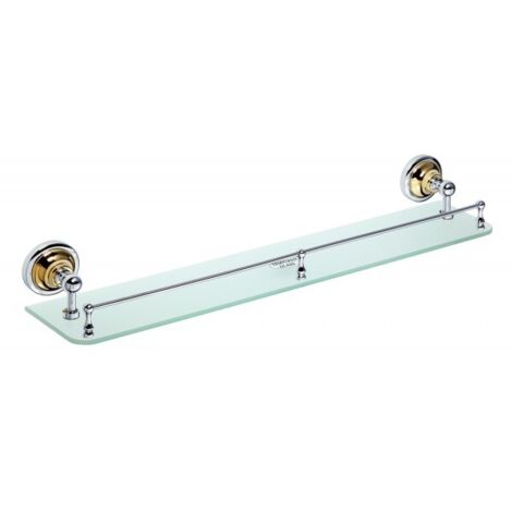 Tablette de douche murale en verre avec rail RETRO chromé doré 60 x8,7 x12 cm