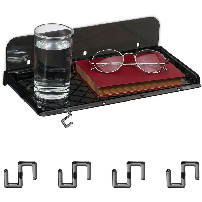 Tablette de lit, mini table de chevet à coller, couchage mezzanine, HxLxP: 8,5x30x15,5 cm, plastique, noir - Relaxdays