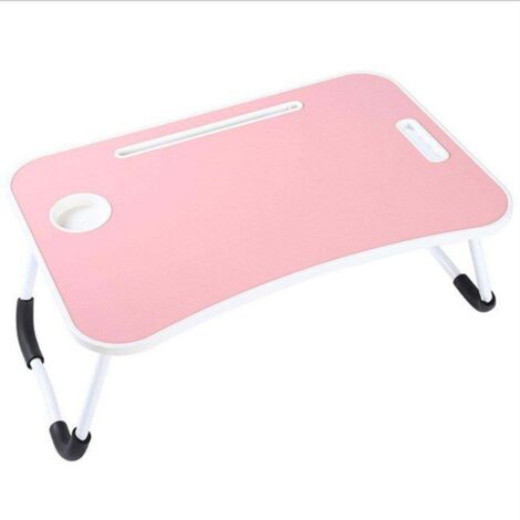 Tablette de lit pliable pour ordinateur portable avec porte-gobelet et plateau de pique-nique rose