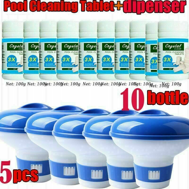 Tablette de d'entretien de Piscine et Distributeur de Produits Chimiques pour Bain à remous au Chlore Flottant pour Piscine 1000g + 5 dispensateurs