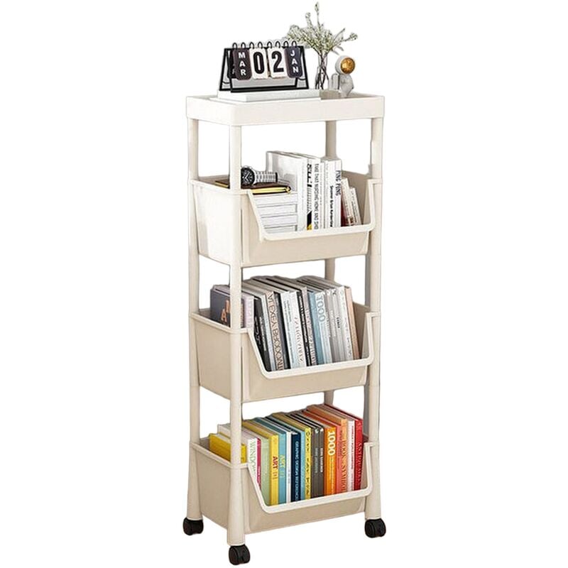 Joybos - tagère de Rangement Amovible en Plastique Mobile à 4 Niveaux avec Frein