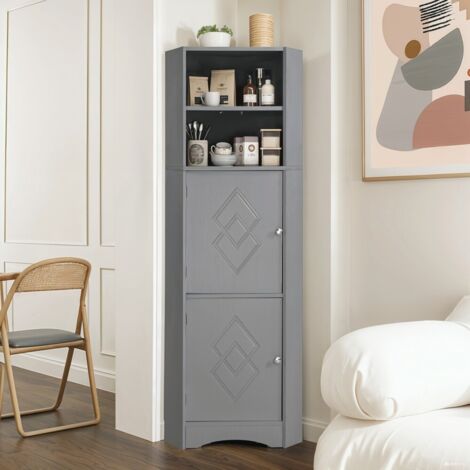 Tablette de salle de bain-armoire d'angle-2 étagères-compartiment ouvert-tablette réglable-36.5x36.5x155(cm)