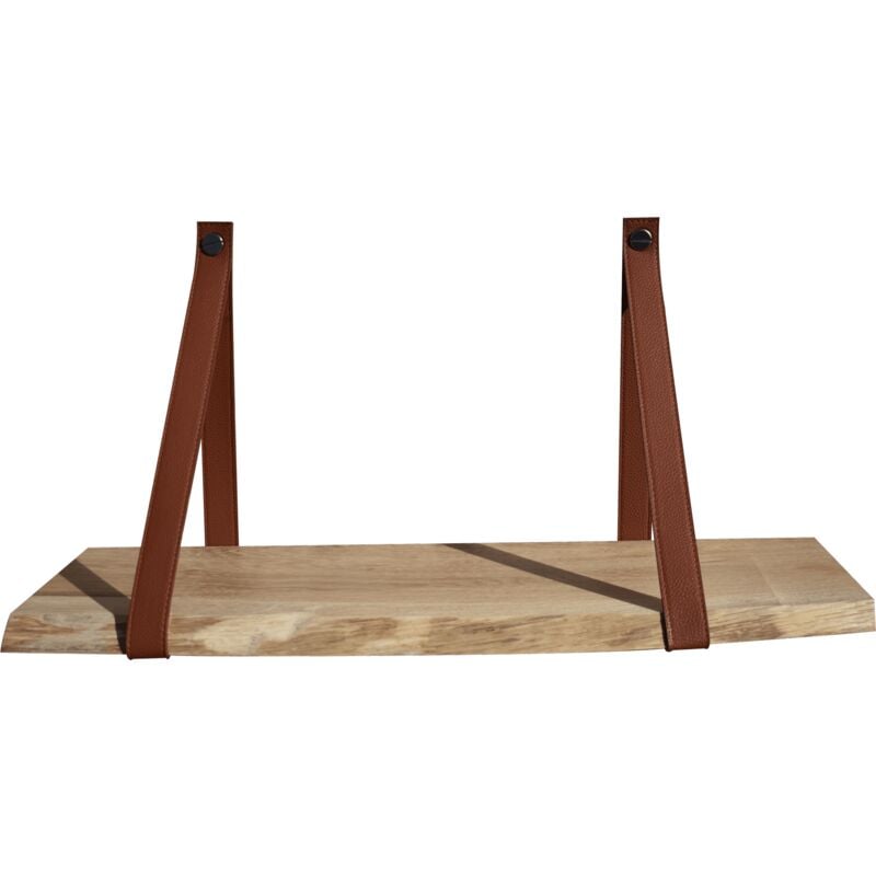 Quincadeco - tagère murale chêne authentique 60 x 19 support façon cuir