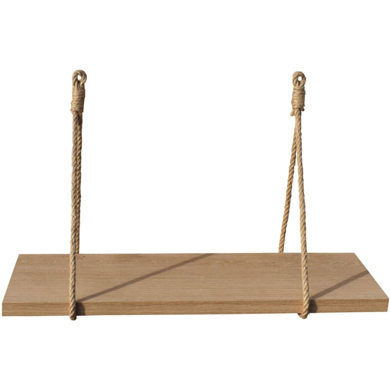 Quincadeco - tagère murale chêne authentique 60 x 19 support façon cuir noir