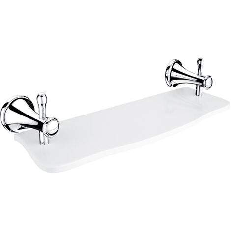 Tablette Pierre Artificielle Blanche L.40 Cm, Avec Fixation Chrome - Antique Salle De Bains Rétro Nimco