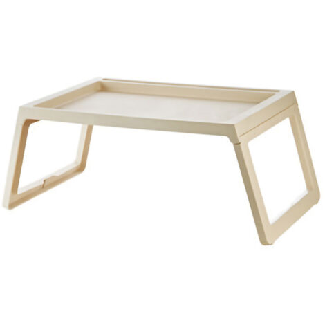 Tablette pour Lit avec Fente de Charge, Design Rainuré Simple - Table Pliante Portable pour Ordinateur, Chambre et Dortoir, Dimensions 68x35.8x27.5cm, Couleur Beige