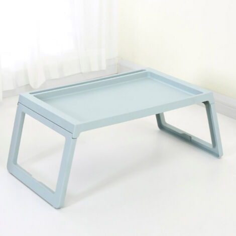 Tablette pour Lit avec Trou de Charge, Design Rainuré Simple, Bureau Portable Pliant PP pour Chambre et Dortoir, Bleu Ciel 68x35.8x27.5cm