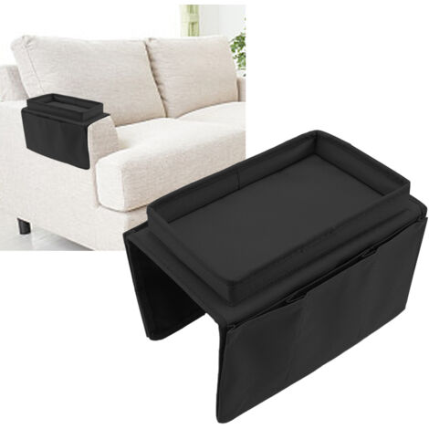 Tablette pour Sofa [Plateau Multifonction] 600D Oxford avec Poches Organisateur pour Canapé Noir