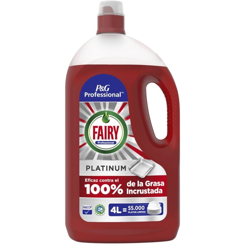 Fairy - Professional Platinum Liquide vaisselle 4 l, nettoie jusqu'à 55 000 plats, implacable avec El 100% De Graisse brûlée De Cuisines