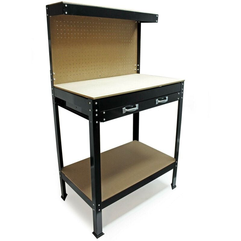 Helloshop26 - tabli d'atelier 140 cm plan de travail paroi perforée étagère tiroir noir