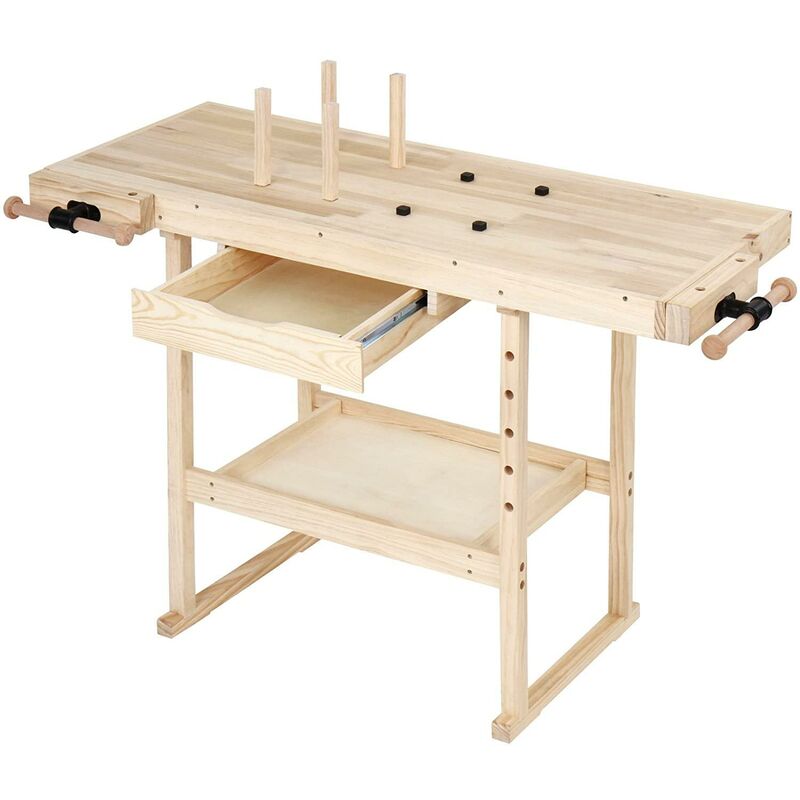 Helloshop26 - tabli d'atelier en bois de pin avec tiroir et étagère charge max 200 kg 127 cm banc table de travail bricolage menuisier