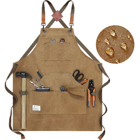 Tablier à outils robuste en toile épaisse - 6 poches et 2 passants, dos croisé ajustable pour hommes et femmes, 6 couleurs, idéal