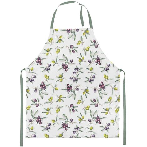 Tablier adulte à nouer en coton blanc olives