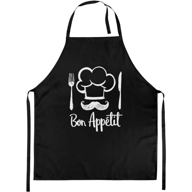 Ambiente - Tablier adulte à nouer en coton noir bon appétit