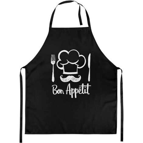 Tablier adulte à nouer en coton noir bon appétit