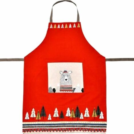 Tablier adulte ours dans les montagnes en coton rouge
