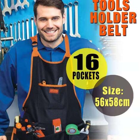 Tablier/bavoir à 16 poches, sac à outils, sac à outils en tissu Oxford pour le travail du bois et le jardinage, 246 g