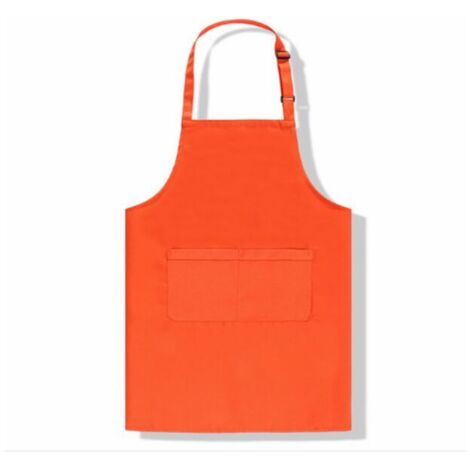 Tablier boutonné réglable grandes poches en coton, tablier de ménage(Orange),
