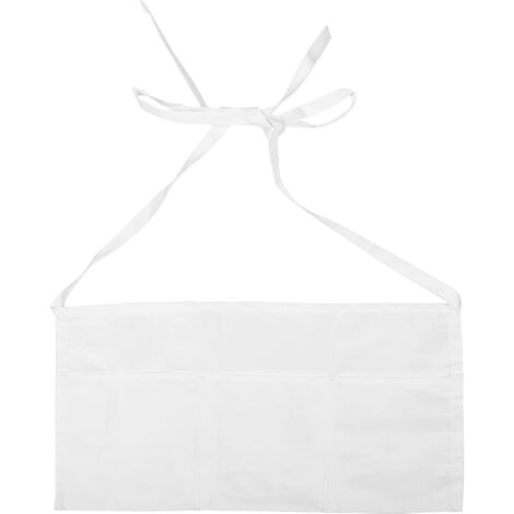 Tablier court blanc à poches pour femmes et hommes, taille mi haute