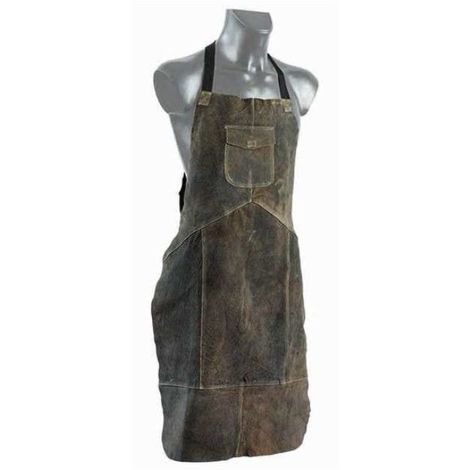 Tablier cuir croute KROZ 120 tous travaux de bricolage couleur brun originale avec double coutures et poche renforcée - Brun
