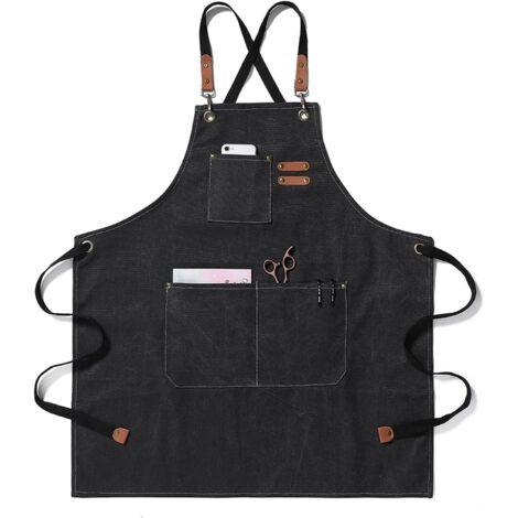 Tablier Cuisine Homme et Femme Tablier de Barbecue Toile avec Poches Réglable Tablier de Travail pour Barbecue Jardin Café