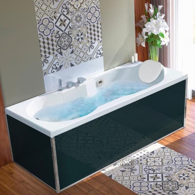 Kinedo - Tablier de baignoire en verre noir 75 compatible avec toutes les baignoires rectangulaires sauf modèles star et samba