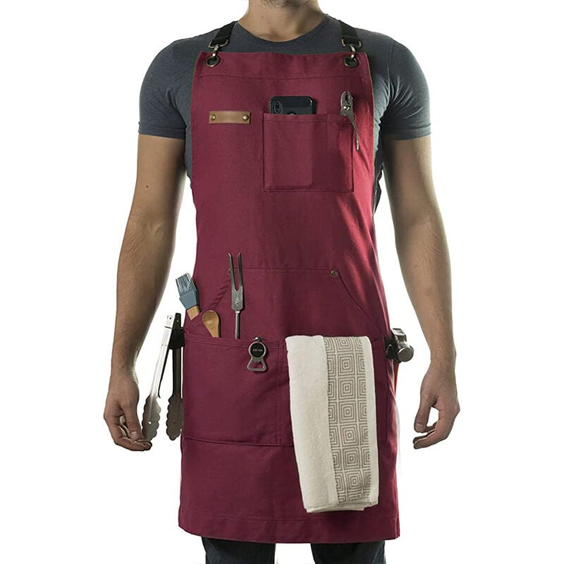 Fei Yu - Tablier de chef de qualité professionnelle pour cuisine, barbecue et gril(rouge)