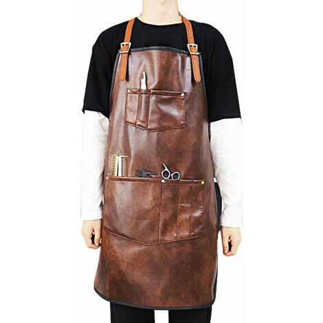 Tablier de chef en cuir imperméable marron avec poches