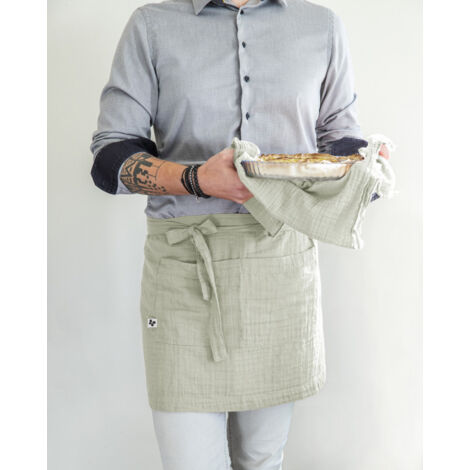 Tablier de Chef "Gaïa" 45 x 80 cm "Gaze de Coton" - Couleur: Gaïa Vert d'Eau