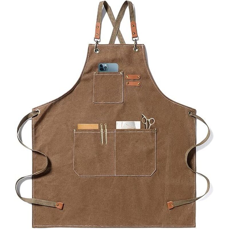 Rapanda - Tablier de chef, tablier de jardinage en toile de coton avec grandes poches pour hommes et femmes, bavoir de cuisine, tablier de jardin