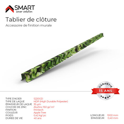 Tablier de clôture Tôle bac acier - Toiture - Couverture - plaque H12 Coloris Apple Tree Printech L=1m