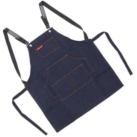 tablier de coiffeur Tablier de travail d\'art d\'ongle de toile de denim Tablier de salon de coiffure lavable réglable pour hommes et