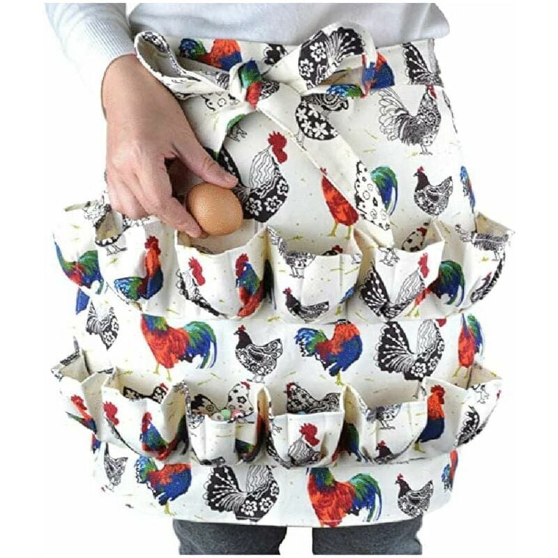 Tablier de collecte d'œufs - 12 poches - Impression de coq - Pour poulailler - Accessoires de maison - Pour maison de ferme, cuisine, de travail