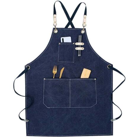 Tablier de cow-boy de haute qualité avec poches pour coiffeur, Tablier de travail multifonction en toile cirée imperméable, peintre, jardinier, styliste de coiffure pour femme et homme,bleu