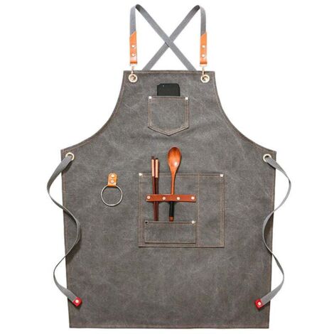 Tablier de cowboy (gris) de qualité supérieure avec poches pour coiffeurs, peintres, jardiniers, barbiers pour femmes et hommes