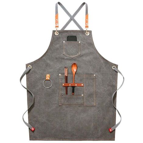 Tablier de cowboy (gris) de qualité supérieure avec poches pour coiffeurs, peintres, jardiniers, barbiers pour femmes et hommes