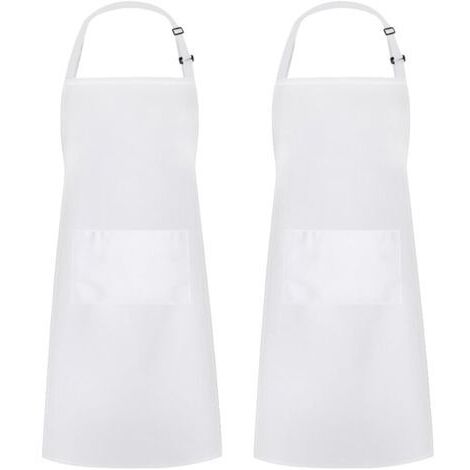Tablier de cuisine deux pièces pour hommes et femmes, tablier de ménage porte-outils avec 2 poches pour griller, blanc