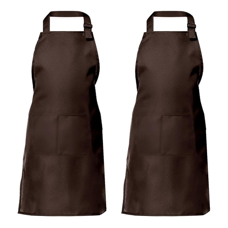 Tablier de cuisine deux pièces pour hommes et femmes, tablier de ménage porte-outils avec 2 poches pour griller, couleur café