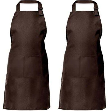 Tablier de cuisine deux pièces pour hommes et femmes, tablier de ménage porte-outils avec 2 poches pour griller, couleur café