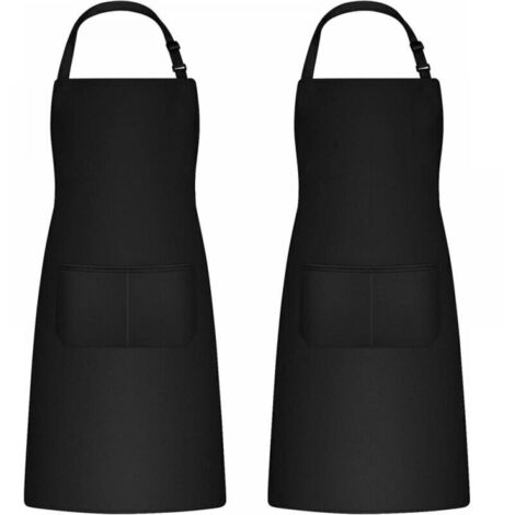 Tablier de cuisine deux pièces pour hommes et femmes, tablier de ménage porte-outils avec 2 poches pour griller, noir