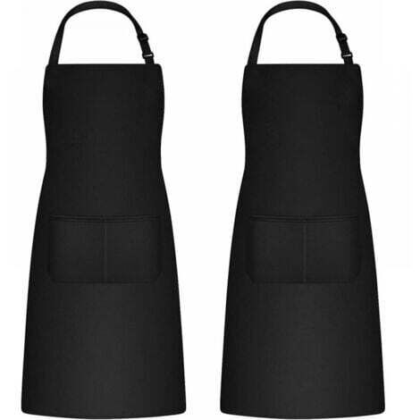 Tablier de cuisine deux pièces pour hommes et femmes, tablier de ménage porte-outils avec 2 poches pour griller, noir