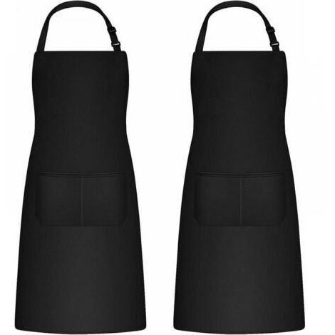 Tablier de cuisine deux pièces pour hommes et femmes, tablier de ménage porte-outils avec 2 poches pour griller, noir