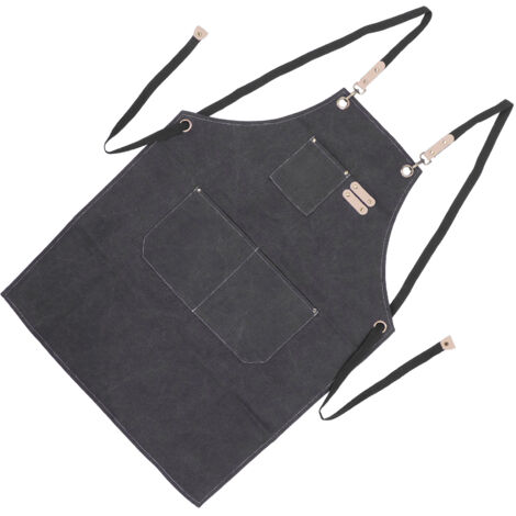 Tablier de cuisine en coton réglable avec bretelles croisées et poches, couleur gris