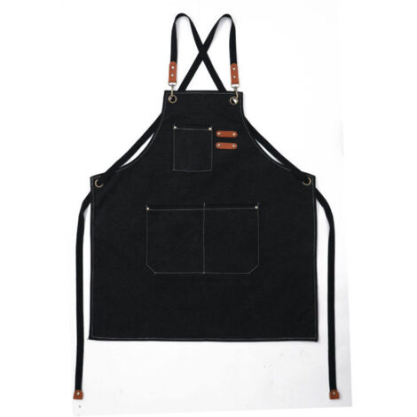 Tablier de cuisine en toile pour homme (noir) avec 3 poches, imperméable et réglable, pour barbecue, restaurant, jardin, menuisier, 78 x 68 cm