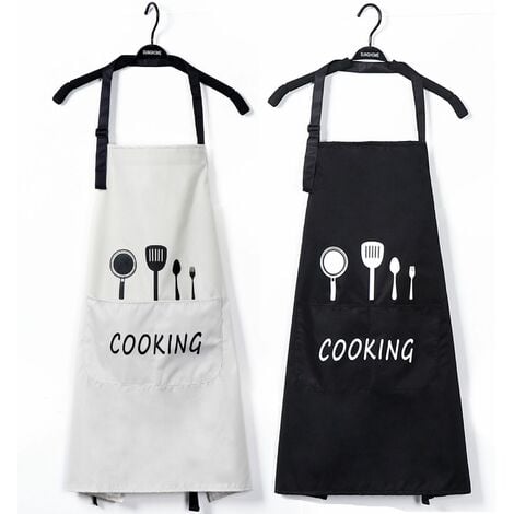 GRECQUEMYTH Tablier de Cuisine Etanche,Tablier Cuisine imperméable,Homme et Femme Tablier avec Poche pour Cuisine Barbecue Jardin Restaurant Café Chef Boulanger Serveurs Serveuse (noir et blanc) 2 Pack