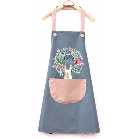 Tablier de cuisine imperméable , tablier de barbecue réglable avec poche, tablier de lapin mignon-bleu