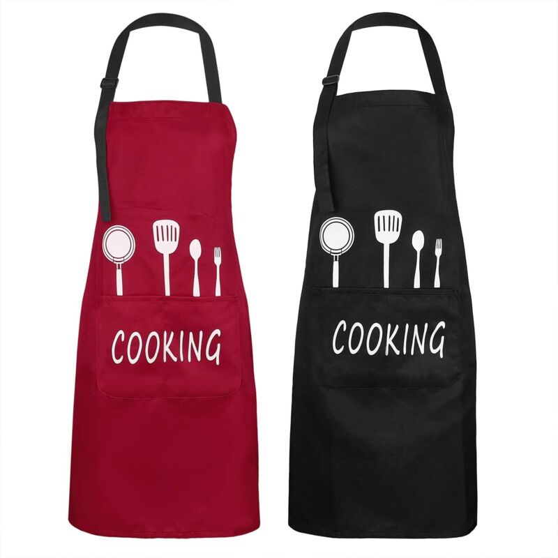 Tablier de cuisine imperméable unisexe réglable Tablier de chef imperméable avec 2 poches pour kit familial