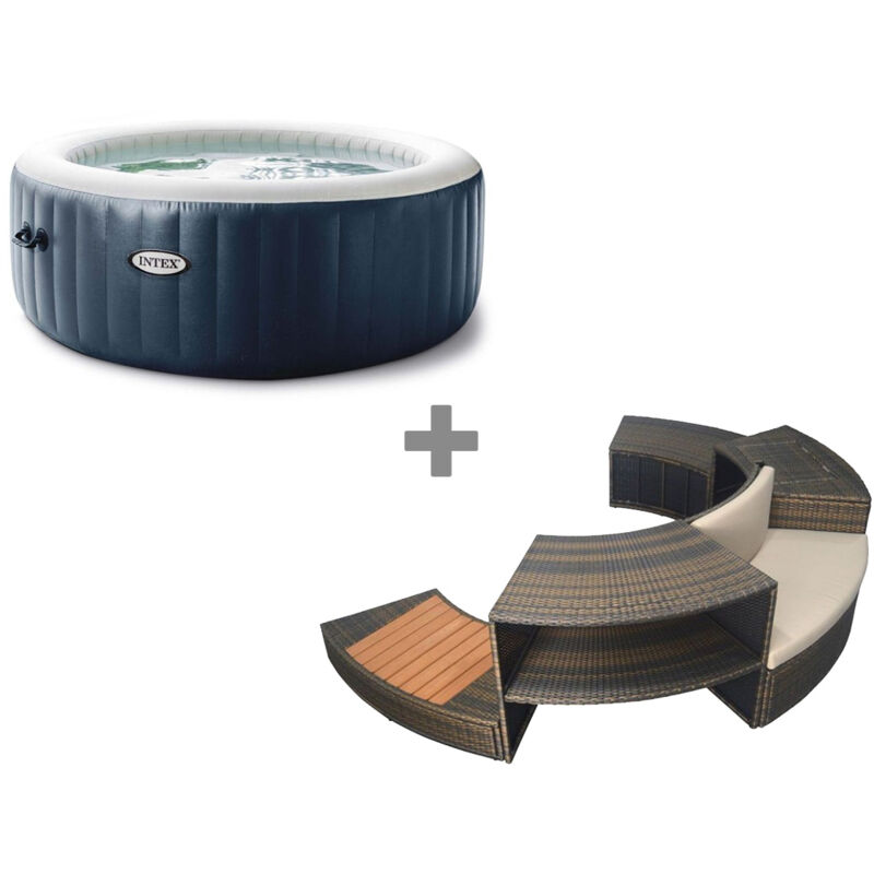 Jardideco - Pack spa gonflable Intex PureSpa Blue Navy rond Bulles 4 places + Ensemble mobilier